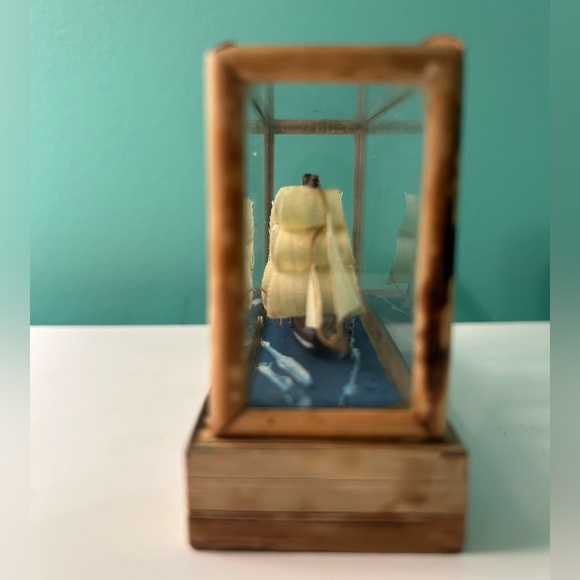 Vintage Miniature Wooden Ship in Glass Display Case - Picture 5 of 7